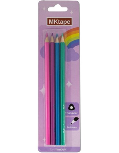 Lot de 4 crayons de couleur triangulaires MKtape - Mine de 3,0 mm - Résistants à la casse - Couleurs pastel