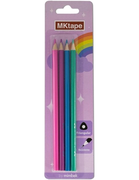Lot de 4 crayons de couleur triangulaires MKtape - Mine de 3,0 mm - Résistants à la casse - Couleurs pastel