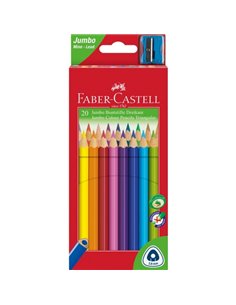 Faber-Castell Jumbo Junior Lot de 20 crayons de couleur triangulaires + taille-crayon - Mine incassable - Lavable - Couleurs ass