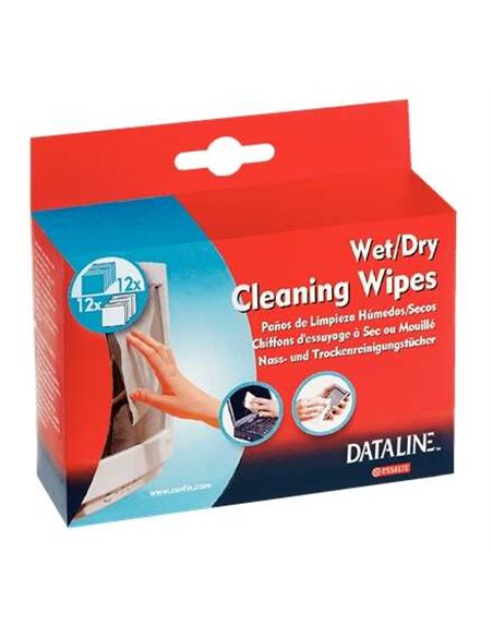 Pack Esselte de 12 lingettes sèches et 12 lingettes humides pour écrans - Conditionnées en sachets - Élimine la poussière