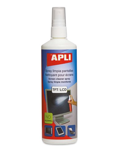 Spray nettoyant pour écrans TFT/LCD Apli - 250 ml - Élimine les taches et la poussière - Garde les écrans propres et sans bactér
