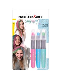 Pack de 3 craies métalliques pour cheveux Eberhard Faber + 1 mini peigne - Appliquer sur cheveux secs - Utiliser le peigne pour 