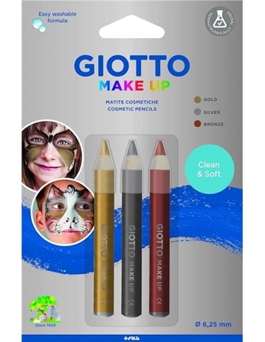 Giotto Make Up Metallic Pack de 3 crayons cosmétiques - Se rince à l'eau - Testé dermatologiquement - Couleurs métalliques assor