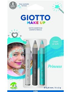 Coffret Princesse Giotto Make Up avec 3 crayons cosmétiques à thème Princesse - Se rince à l'eau - Testé dermatologiquement - Co