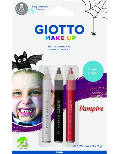 Coffret Vampire Giotto Make Up avec 3 crayons cosmétiques à thème vampire - Se rince à l'eau - Testé dermatologiquement - Couleu