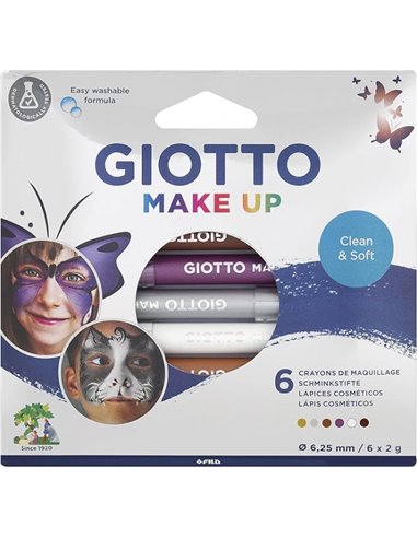 Giotto Make Up Metallic Pack de 6 crayons cosmétiques - Se rince à l'eau - Testé dermatologiquement - Couleurs métalliques assor