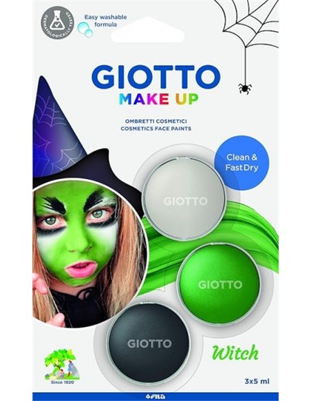 Giotto Make Up Witch Pack avec 3 maquillages visage sur le thème des sorcières - Se lave à l'eau - Testé dermatologiquement - Co