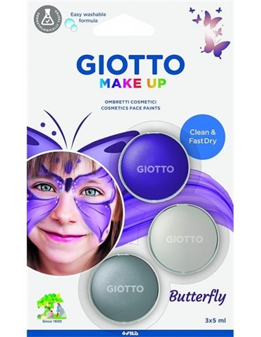 Giotto Make Up Butterfly Pack avec 3 maquillages visage sur le thème des papillons - Se rince à l'eau - Testé dermatologiquement