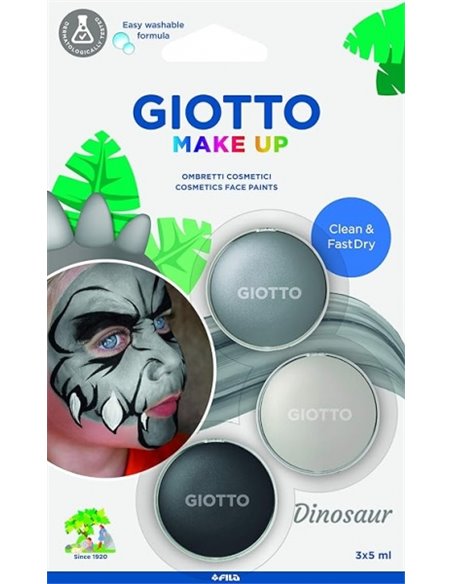 Giotto Make Up Dinosaur Pack avec 3 maquillages visage sur le thème des dinosaures - Se rince à l'eau - Testé dermatologiquement