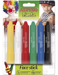 Pack de 6 bâtons de maquillage visage Alpino Fiesta - Système rotatif rétractable - Se rince à l'eau - Testé dermatologiquement