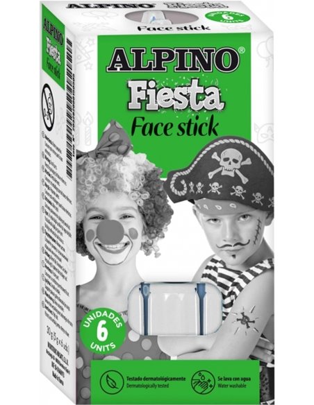 Pack de 6 bâtons de maquillage visage Alpino Fiesta - Système rotatif rétractable - Se rince à l'eau - Testé dermatologiquement 