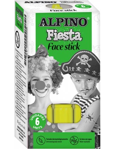Pack de 6 bâtons de maquillage visage Alpino Fiesta - Système rotatif rétractable - Se rince à l'eau - Testé dermatologiquement 