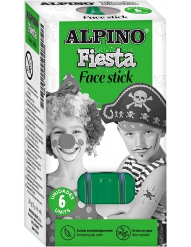 Pack de 6 bâtons de maquillage visage Alpino Fiesta - Système rotatif rétractable - Se rince à l'eau - Testé dermatologiquement 