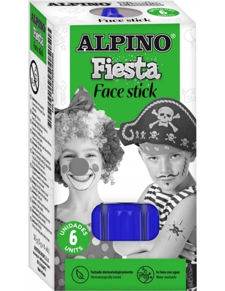 Pack de 6 bâtons de maquillage visage Alpino Fiesta - Système rotatif rétractable - Se rince à l'eau - Testé dermatologiquement 