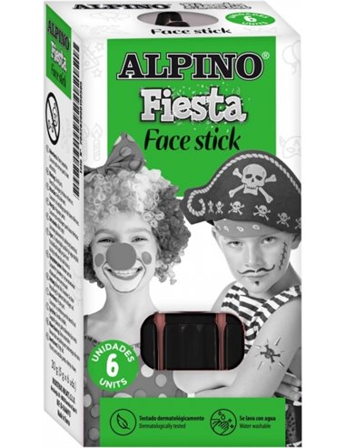 Pack de 6 bâtons de maquillage visage Alpino Fiesta - Système rotatif rétractable - Se rince à l'eau - Testé dermatologiquement 
