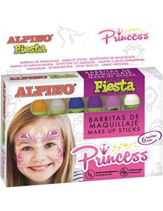 Pack de maquillage Alpino Fiesta Princess avec 6 bâtons de maquillage pour le visage - Se rince à l'eau - Testé dermatologiqueme