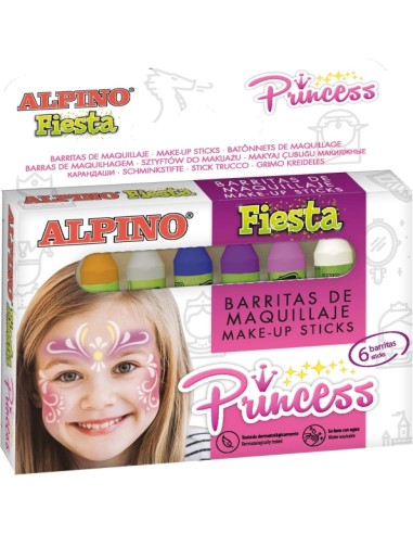 Pack de maquillage Alpino Fiesta Princess avec 6 bâtons de maquillage pour le visage - Se rince à l'eau - Testé dermatologiqueme