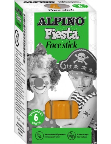 Pack de 6 bâtons de maquillage visage Alpino Fiesta - Système rotatif rétractable - Se rince à l'eau - Testé dermatologiquement 