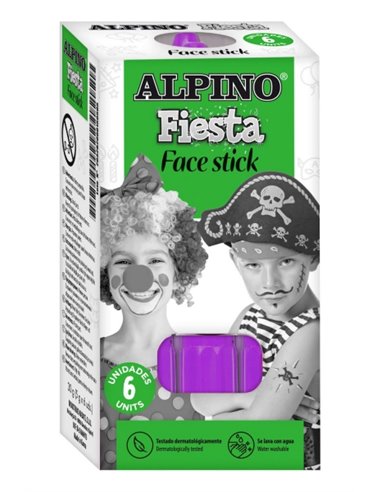 Pack de 6 bâtons de maquillage visage Alpino Fiesta - Système rotatif rétractable - Se rince à l'eau - Testé dermatologiquement 