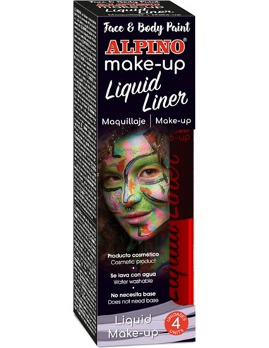 Pack de 4 pots de maquillage liquide avec applicateur Alpino Makeup - Se rince à l'eau - Testé dermatologiquement - Rouge