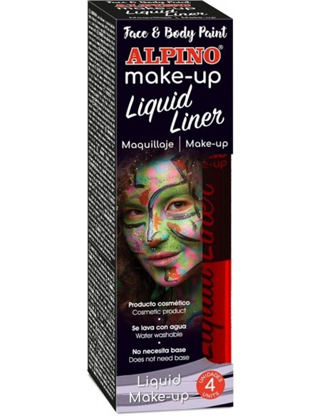 Pack de 4 pots de maquillage liquide avec applicateur Alpino Makeup - Se rince à l'eau - Testé dermatologiquement - Rouge