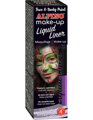 Pack de 4 flacons de maquillage liquide avec applicateur Alpino Makeup - Se rince à l'eau - Testé dermatologiquement - Couleur v