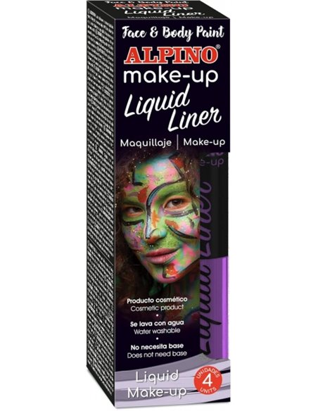 Pack de 4 flacons de maquillage liquide avec applicateur Alpino Makeup - Se rince à l'eau - Testé dermatologiquement - Couleur v