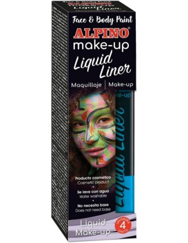 Pack de 4 flacons de maquillage liquide avec applicateur Alpino Makeup – S'élimine à l'eau – Testé dermatologiquement – Bleu
