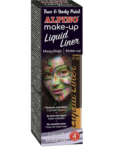 Pack de 4 pots de maquillage liquide avec applicateur Alpino Makeup - Se rince à l'eau - Testé dermatologiquement - Couleur or