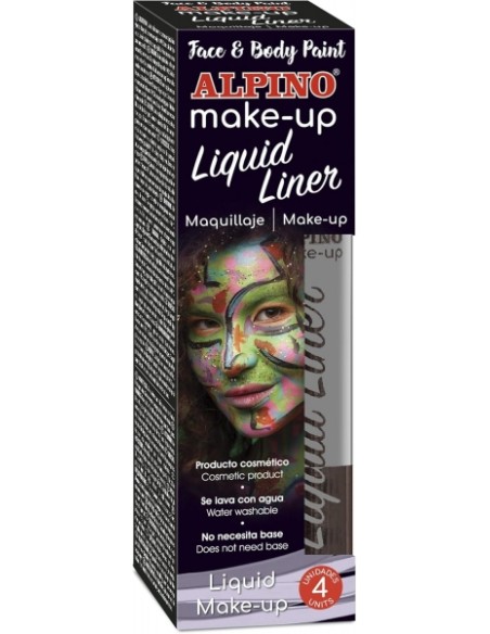 Pack de 4 flacons de maquillage liquide avec applicateur Alpino Makeup - Se rince à l'eau - Testé dermatologiquement - Couleur a