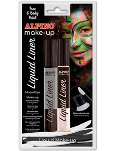 Pack de 2 flacons de maquillage liquide avec applicateur Alpino Makeup - Se rince à l'eau - Testé dermatologiquement - Noir et b