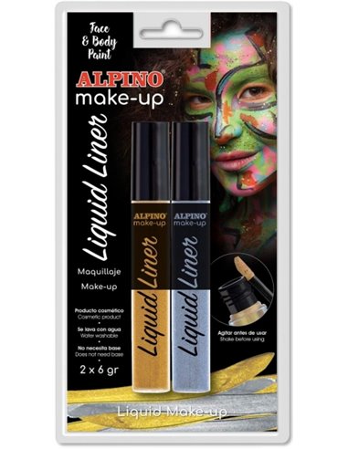 Pack de 2 flacons de maquillage liquide avec applicateur Alpino Makeup - Se rince à l'eau - Testé dermatologiquement - Couleurs 