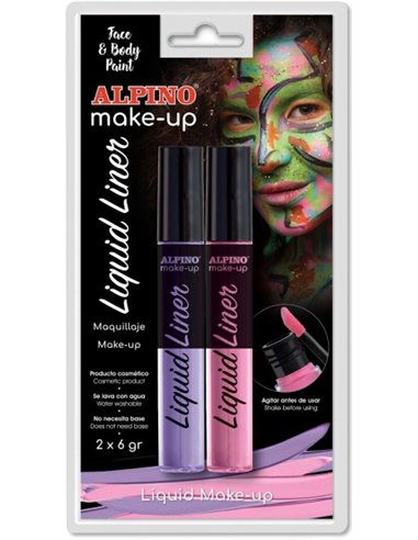 Pack de 2 flacons de maquillage liquide avec applicateur Alpino Makeup - Se rince à l'eau - Testé dermatologiquement - Couleurs 