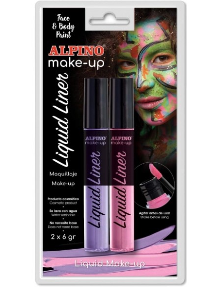 Pack de 2 flacons de maquillage liquide avec applicateur Alpino Makeup - Se rince à l'eau - Testé dermatologiquement - Couleurs 