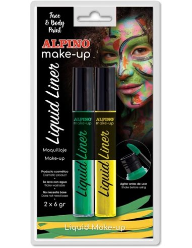 Pack de 2 flacons de maquillage liquide avec applicateur Alpino Makeup - Se rince à l'eau - Testé dermatologiquement - Couleurs 