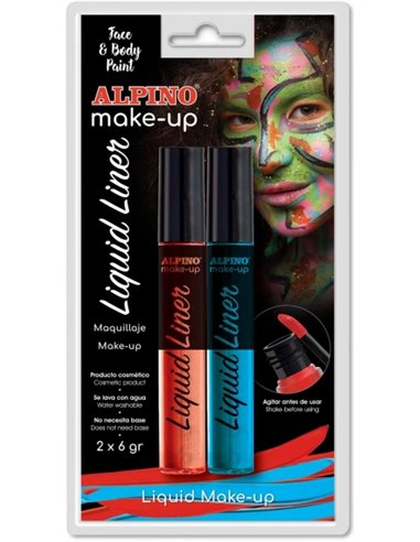 Pack de 2 flacons de maquillage liquide avec applicateur Alpino Makeup - Se rince à l'eau - Testé dermatologiquement - Couleurs 