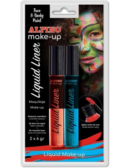 Pack de 2 flacons de maquillage liquide avec applicateur Alpino Makeup - Se rince à l'eau - Testé dermatologiquement - Couleurs 