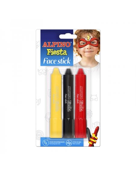 Pack de 3 bâtons de maquillage visage Alpino Fiesta - Système de rotation rétractable - Se rince à l'eau - Testé dermatologiquem