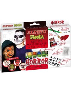 Pack maquillage Alpino Fiesta Horror avec 6 bâtons de maquillage pour le visage, un pinceau, des tatouages ​​autocollants, un cr