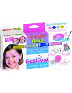 Pack Alpino Fiesta Festival de 4 flacons de maquillage liquide de différentes couleurs + pinceau + guide d'idées - Se rince à l'