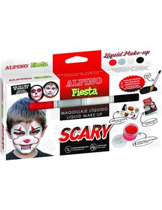 Pack effrayant Alpino Fiesta de 4 flacons de maquillage liquide de différentes couleurs + pinceau + guide d'idées - Se rince à l