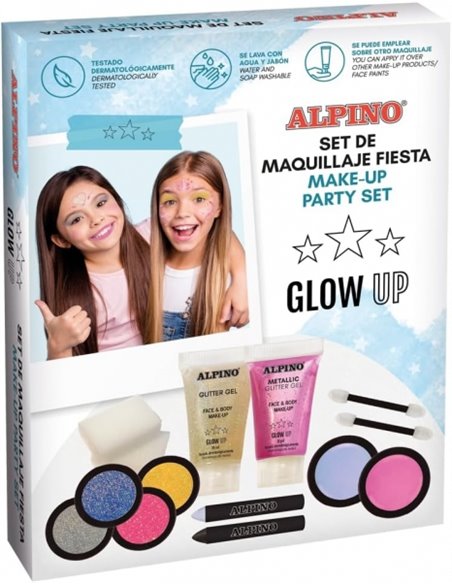Coffret de maquillage de fête Alpino Glow Up - Se lave à l'eau et au savon - Testé dermatologiquement - Couleurs assorties