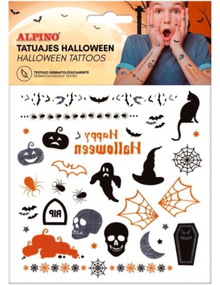 Pack de tatouages ​​d'Halloween alpins - Motifs terrifiants - Couleurs argent, noir et orange