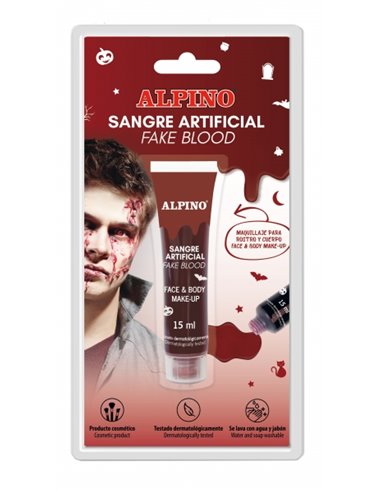 Flacon de sang artificiel Alpino 15 ml - Texture visqueuse - Couleur réaliste - Testé dermatologiquement - Se lave à l'eau et au