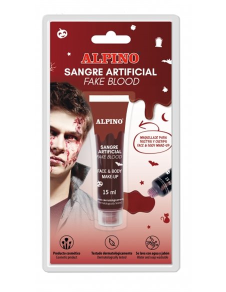 Flacon de sang artificiel Alpino 15 ml - Texture visqueuse - Couleur réaliste - Testé dermatologiquement - Se lave à l'eau et au