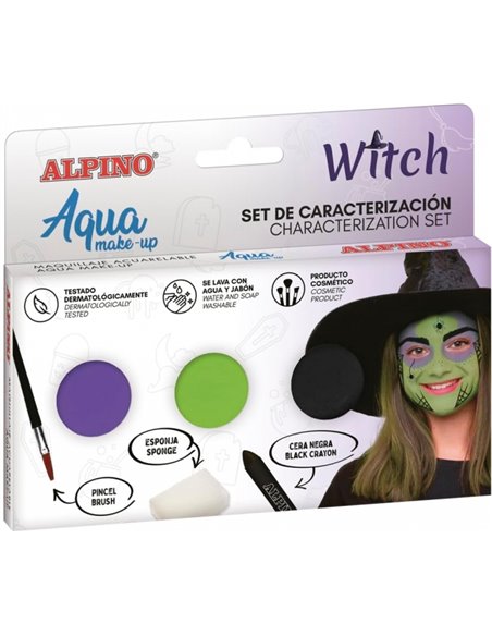 Coffret de maquillage Alpino Aqua Makeup Witch : 3 poudres, cire noire, pinceau et éponge