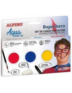 Coffret de maquillage Alpino Aqua Superhero Character - 3 poudres + cire noire + pinceau + éponge