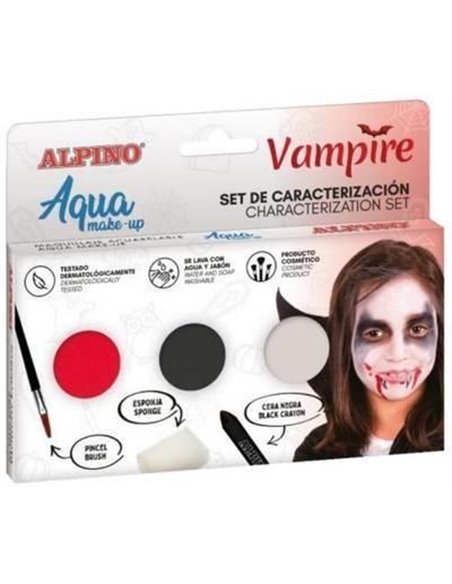 Coffret de maquillage Alpino Aqua Make Up Vampire : 3 poudres + cire noire + pinceau + éponge