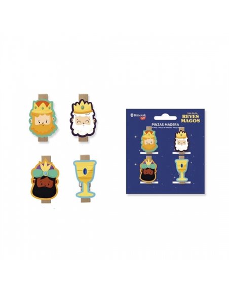 Lot de 4 pinces à linge en bois Bismark décorées des Rois Mages