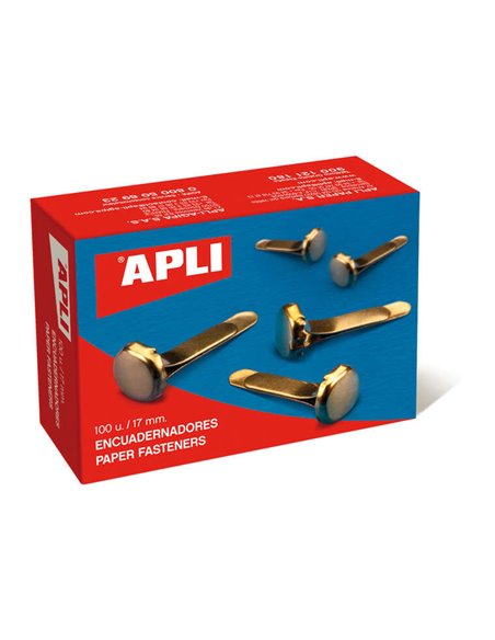 Boîte de 100 classeurs Apli en métal doré 17 mm - Sans rondelle - Convient à tous types de documents - Idéal pour la reliure et 